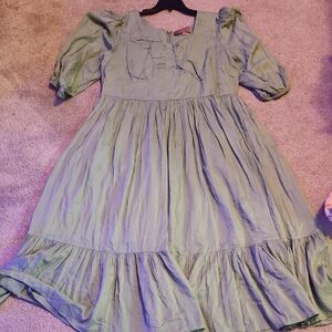 JessaKae Green Ruffled Tiered Sundress with Puff Sleeves